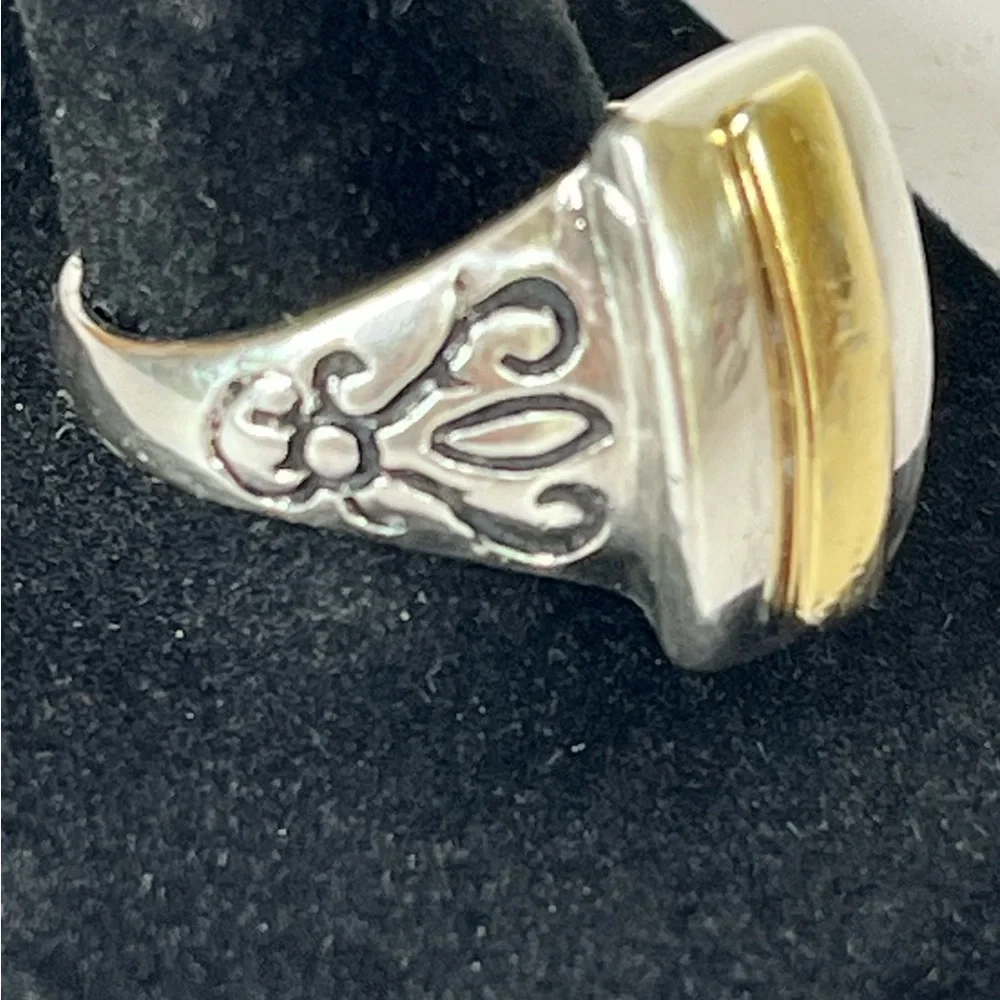 Sterling Silver‎ Gold Plated Vintage Ring Engraved Design Size 6.5